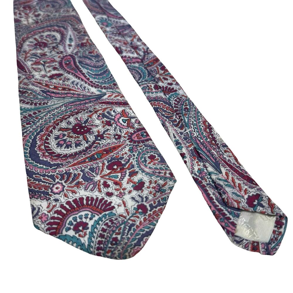 Liberty of London Tie Vintage Paisley Print Cotton Made in USA Burgundy Teal
